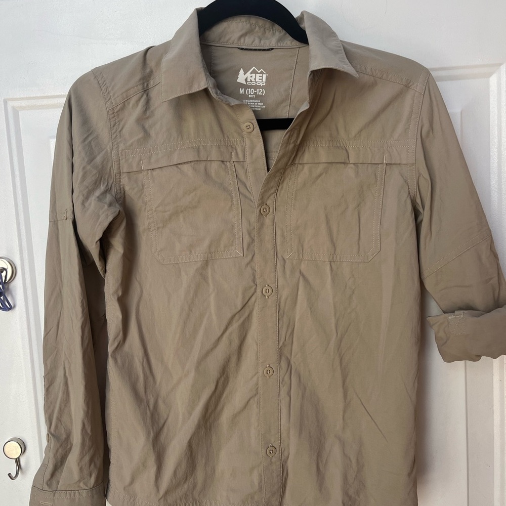 REI Boys Tan Button Up Hiking Shirt 10/12